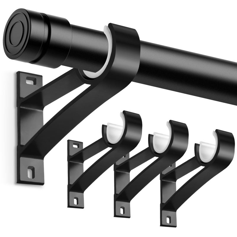 KOLAKO Curtain Rod Bracket, Heavy Duty Curtain Rod Holders Single Decorative Rod Hooks Hanger for 1 Inch Dia Rod, Black 4 Pack - Image 1