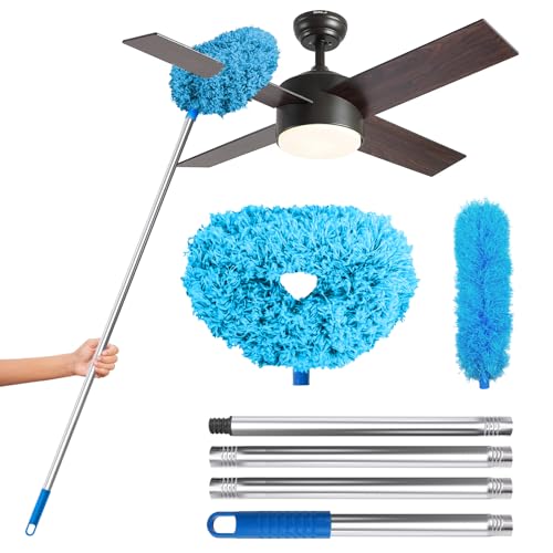 DRQ Ceiling Fan Cleaner Duster, 2 Pack Reusable Microfiber Duster with Extension Pole, 13 to 48 Inch Fan Blade Cleaner, Removable Dusters for Cleaning Walls Bookshelves Door Window Top (Blue) - Image 1