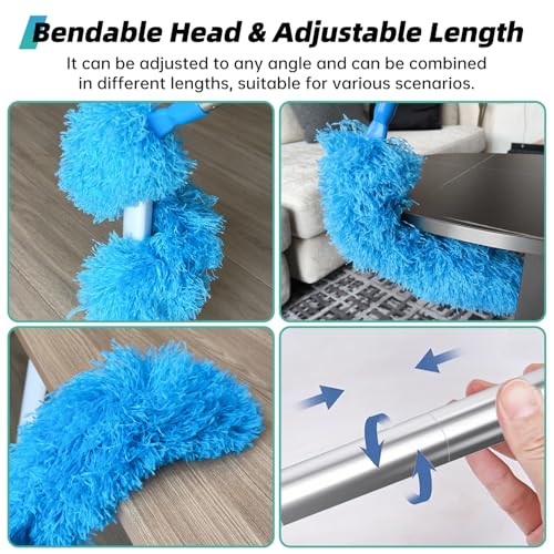 DRQ Ceiling Fan Cleaner Duster, 2 Pack Reusable Microfiber Duster with Extension Pole, 13 to 48 Inch Fan Blade Cleaner, Removable Dusters for Cleaning Walls Bookshelves Door Window Top (Blue) - Image 4