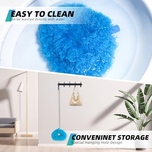 DRQ Ceiling Fan Cleaner Duster, 2 Pack Reusable Microfiber Duster with Extension Pole, 13 to 48 Inch Fan Blade Cleaner, Removable Dusters for Cleaning Walls Bookshelves Door Window Top (Blue) - Image 5