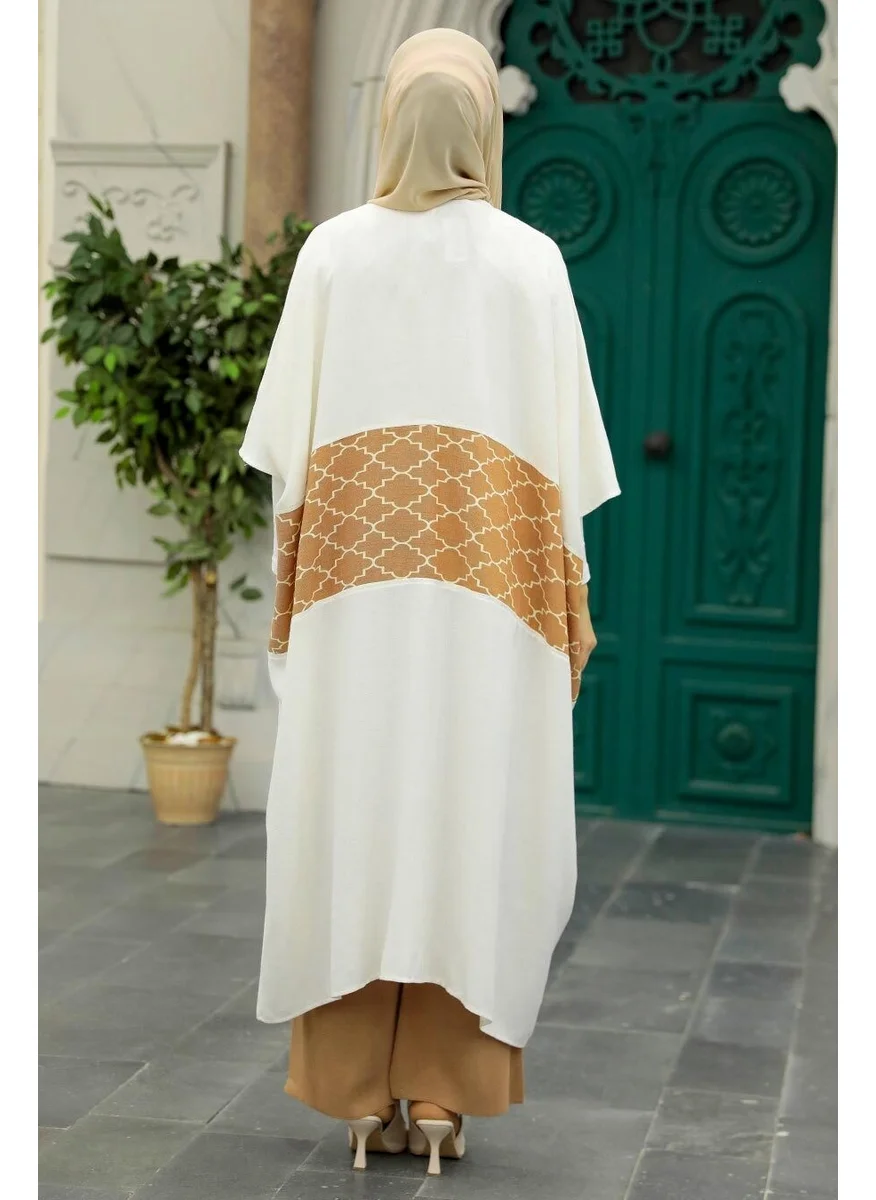 Neva Style - Block Patterned Camel Hijab Kimono 8664C