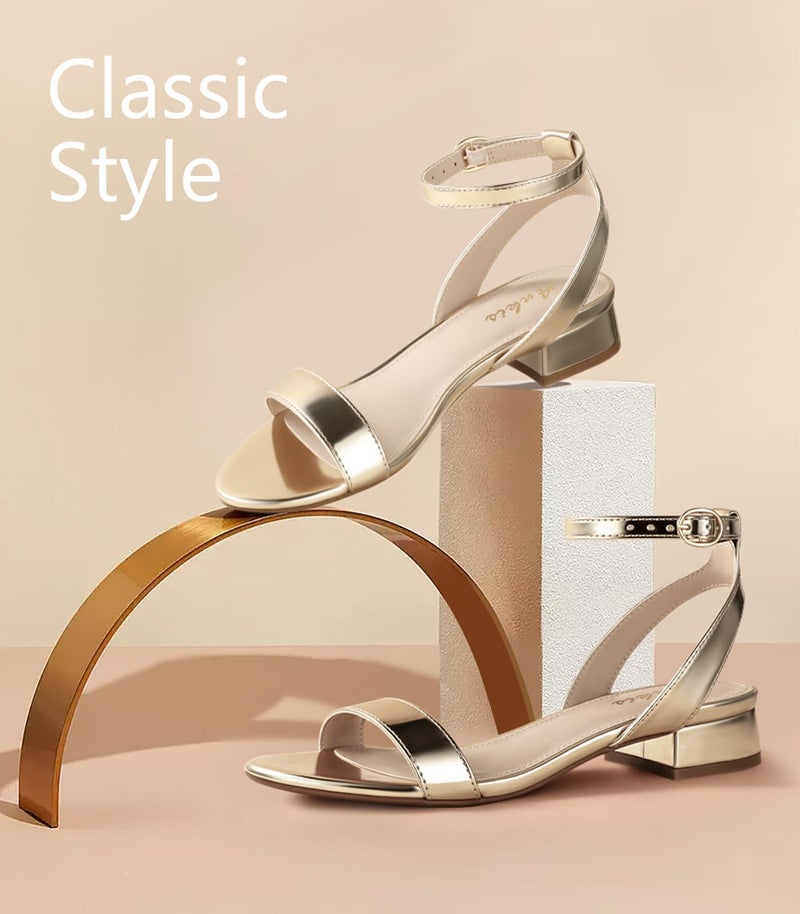 Ankis Black Nude White Gold Women Sandals Comfortable Walking Strappy Open Toe Sandals for Women Dressy Summer 1 Inch Low Block Heel Flat Adjustable Ankle Strap Shoes - Image 4