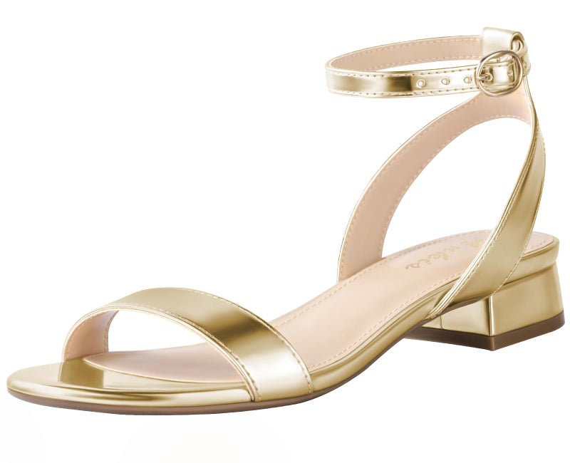 Ankis Black Nude White Gold Women Sandals Comfortable Walking Strappy Open Toe Sandals for Women Dressy Summer 1 Inch Low Block Heel Flat Adjustable Ankle Strap Shoes - Image 1