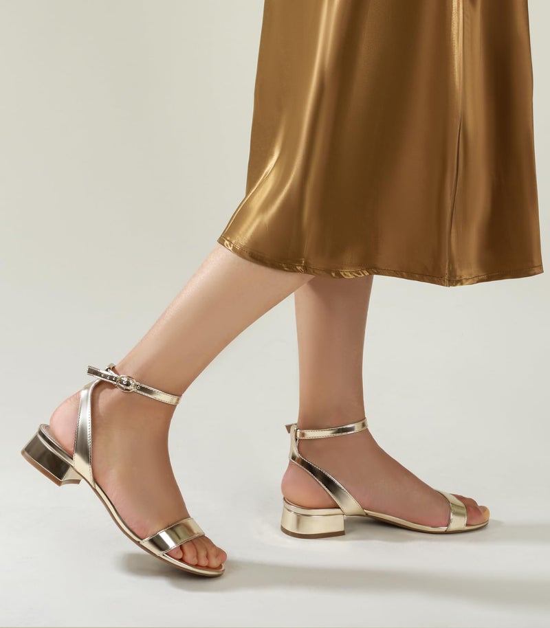 Ankis Black Nude White Gold Women Sandals Comfortable Walking Strappy Open Toe Sandals for Women Dressy Summer 1 Inch Low Block Heel Flat Adjustable Ankle Strap Shoes - Image 5