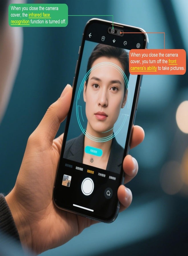 EYSOFT Front Camera Cover,Open/Close Face Recogition Cover Compatible for Phone 14Pro/14 Pro Max/15/15Plus/15Pro/15Pro Max/16/16Plus/16Pro/16Pro Max,Protect Privacy and Security,2 Pack-Black - Image 2