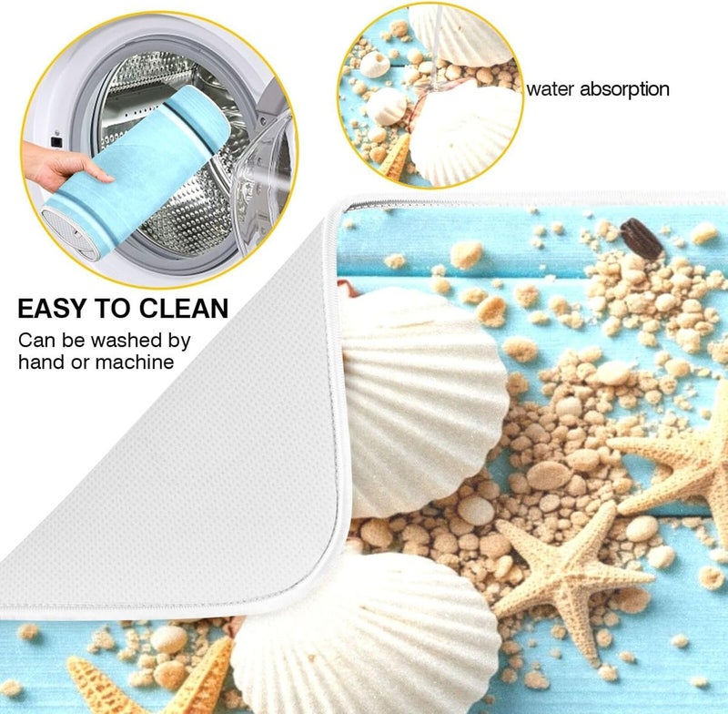 Kcldeci Summer Seashell Starfish On Wooden Dish Drying Mat 18x24 inch Drying Pad Dish Drainer Mat Protector for Kitchen Countertops Counter - Image 2