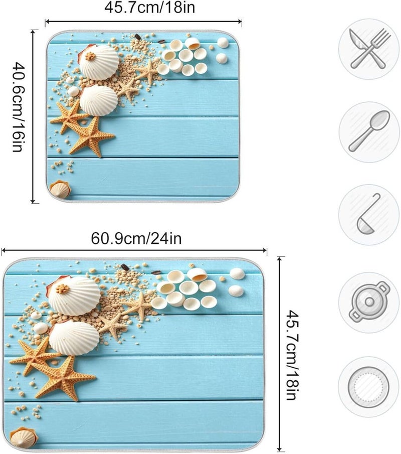Kcldeci Summer Seashell Starfish On Wooden Dish Drying Mat 18x24 inch Drying Pad Dish Drainer Mat Protector for Kitchen Countertops Counter - Image 3