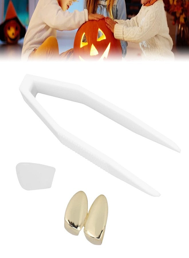 Naroote Grills For Your Teeth, Gold Fake Gold Teeth, Grills For Your Teeth Plating Teeth Brace Fashionable Metal Teeth Decoration Jewelry for Halloween Party (Gold) - Image 2