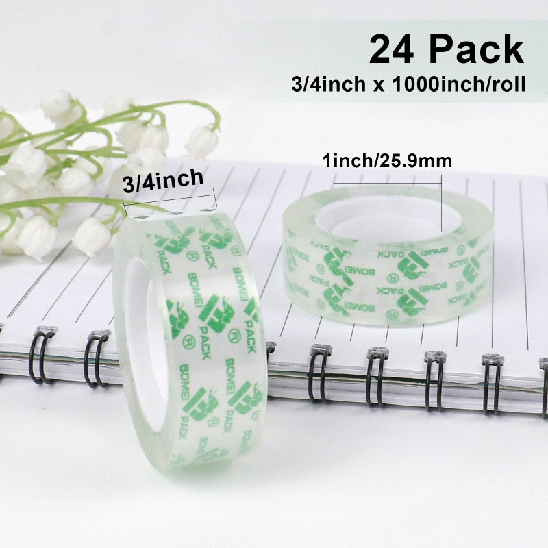 BOMEI PACK Crystal Clear Transparent Tape Refills Rolls for Dispenser, 24 Rolls Value Pack, 3/4 in x 1000 in,1 inch Core, Gift Wrapping Tape for Office, School and Home - Image 3