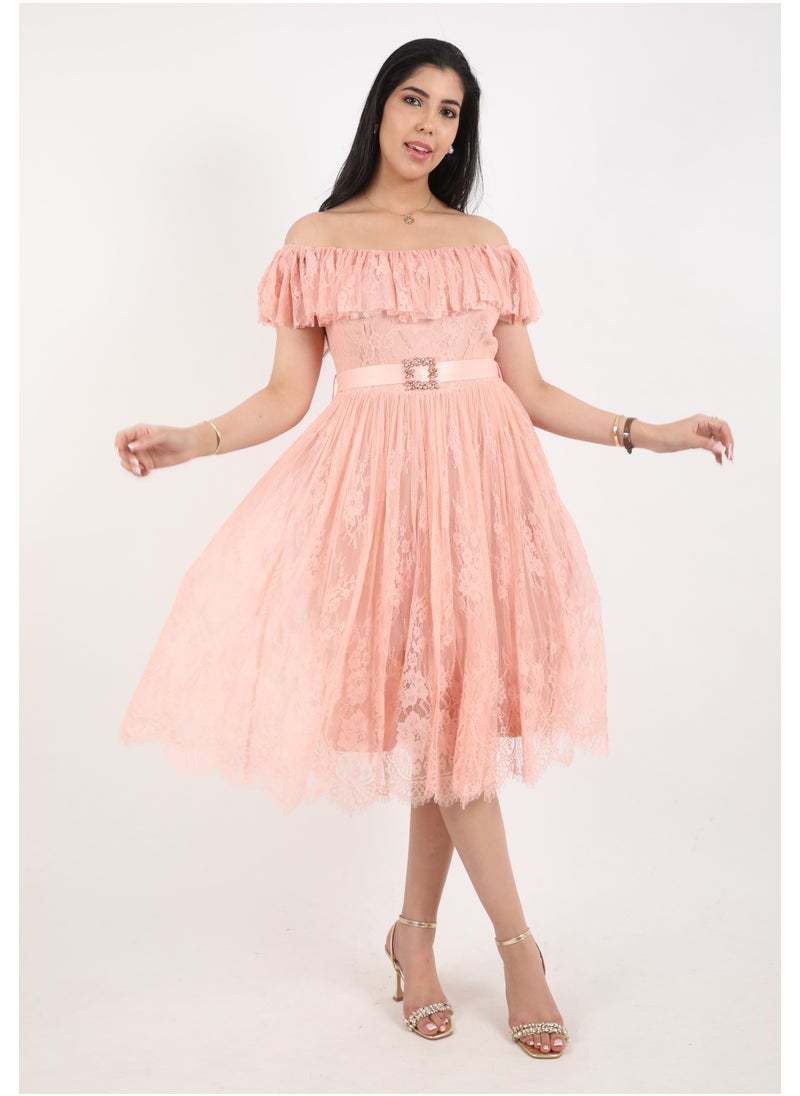 FULL JOY - Elegant Midi Dress with a belt on the waist - Image 1