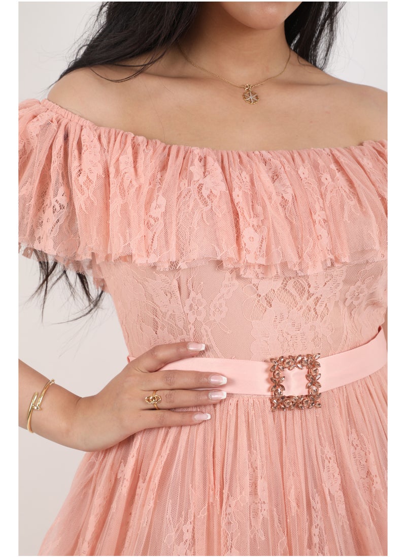 FULL JOY - Elegant Midi Dress with a belt on the waist - Image 1
