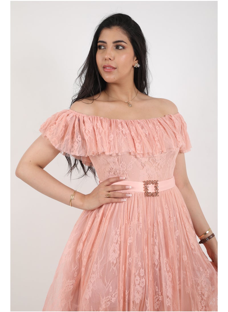 FULL JOY - Elegant Midi Dress with a belt on the waist - Image 1