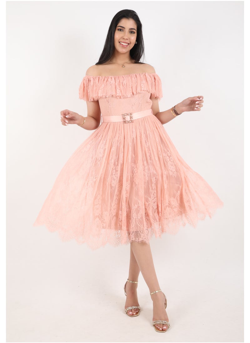 FULL JOY - Elegant Midi Dress with a belt on the waist - Image 1