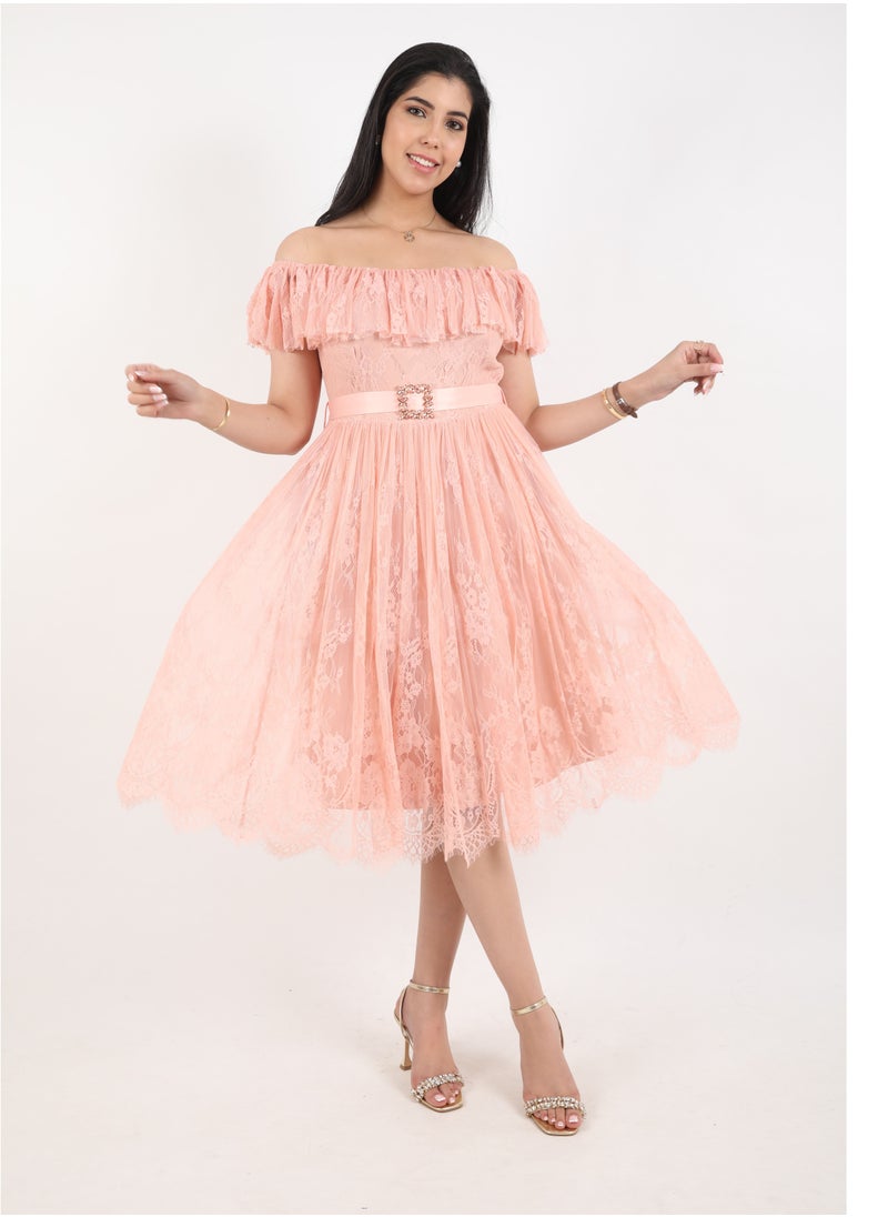 FULL JOY - Elegant Midi Dress with a belt on the waist - Image 1