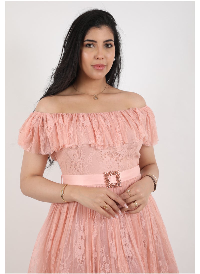 FULL JOY - Elegant Midi Dress with a belt on the waist - Image 1