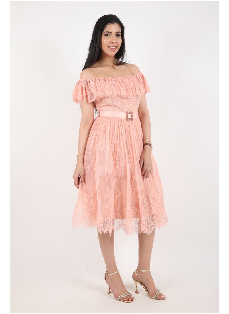 FULL JOY - Elegant Midi Dress with a belt on the waist - Image 1