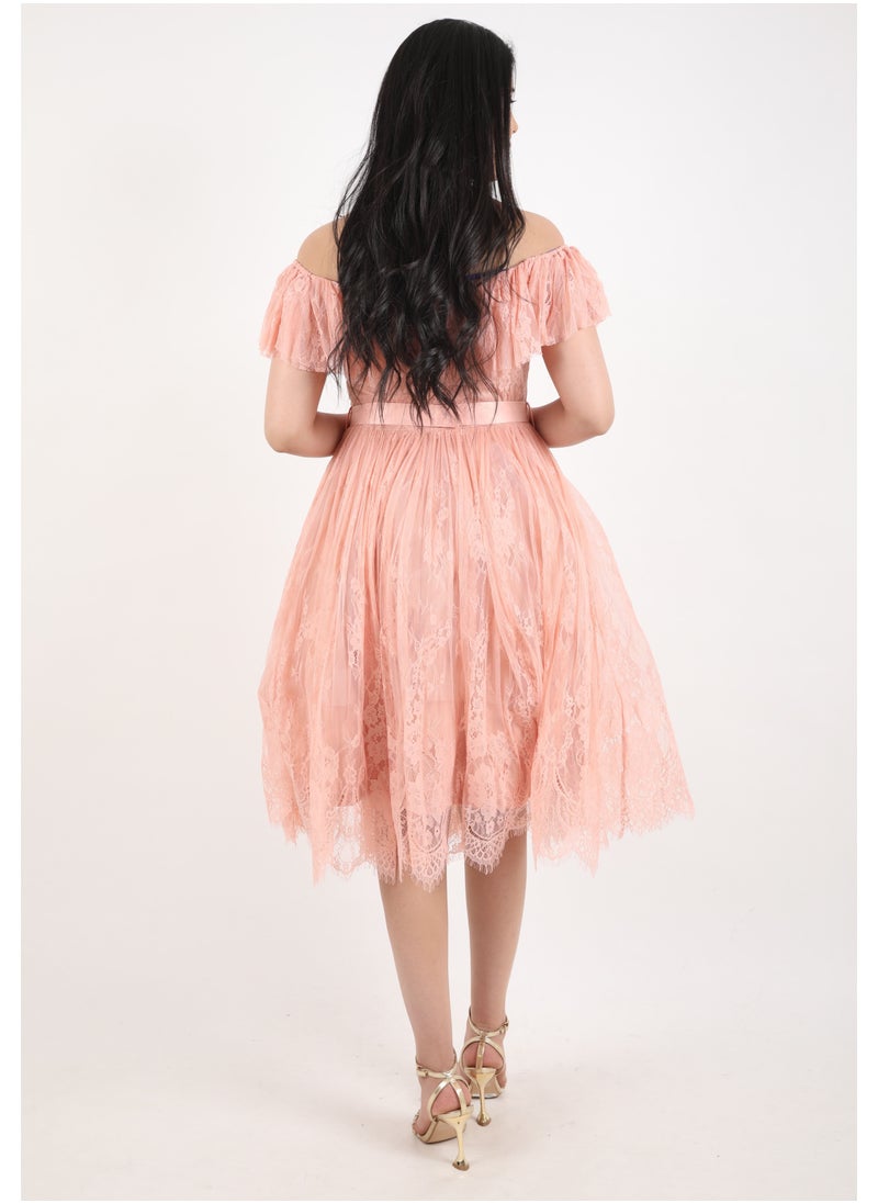 FULL JOY - Elegant Midi Dress with a belt on the waist - Image 1