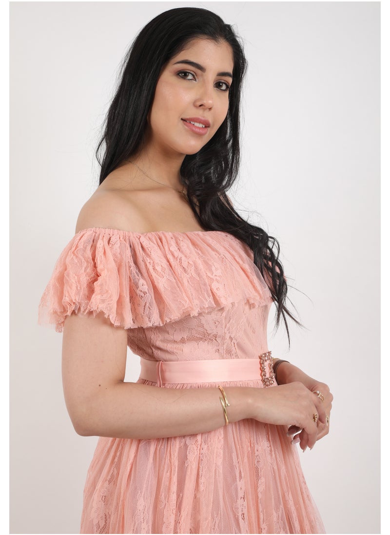 FULL JOY - Elegant Midi Dress with a belt on the waist - Image 1