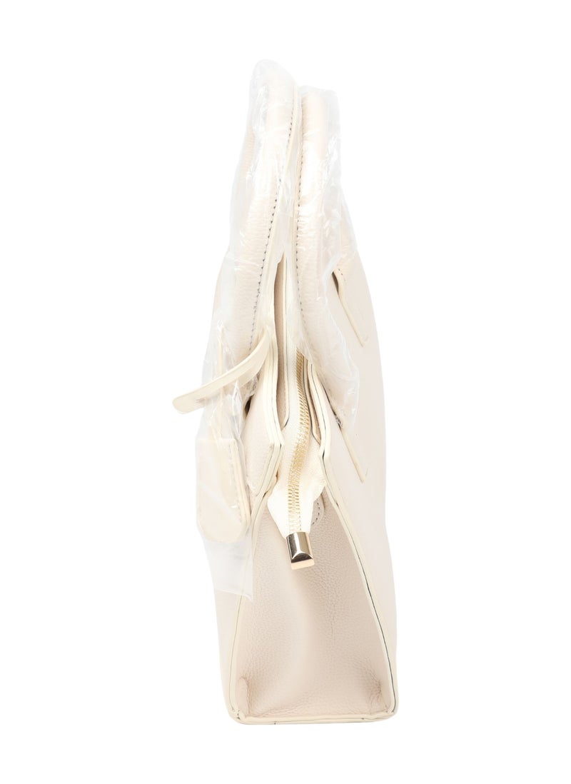 Elegant Women's Textured Handbag with Metallic Front Detail & Dual Handles - Image 3