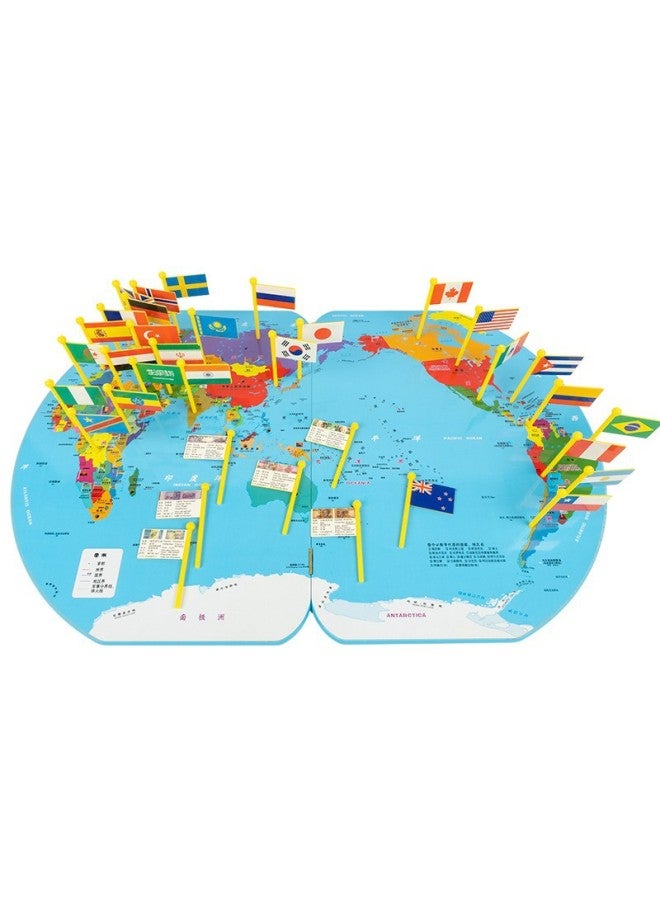 خريطة العالم الإدراكية إدراج العلم الوطني العملة الإدراكية للأطفال أحجية خشبية للتعليم المبكر وسائل تعليمية لتطوير ألعاب الذكاء المفيدة - اللون: علم كبير جدًا - Image 3