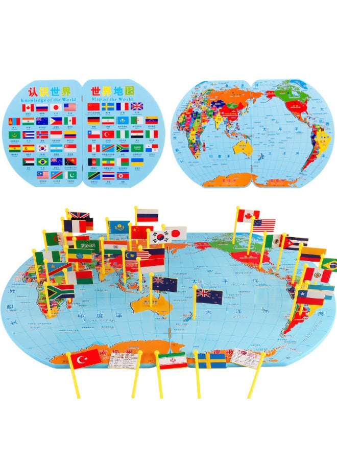 خريطة العالم الإدراكية إدراج العلم الوطني العملة الإدراكية للأطفال أحجية خشبية للتعليم المبكر وسائل تعليمية لتطوير ألعاب الذكاء المفيدة - اللون: علم كبير جدًا - Image 2