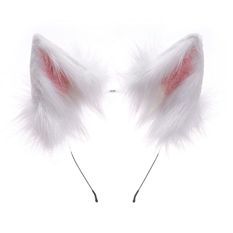 HAOAN Handmade Wolf Cat Fox Fur Furry Ears Headwear Party Cosplay Halloween Costume - Image 1
