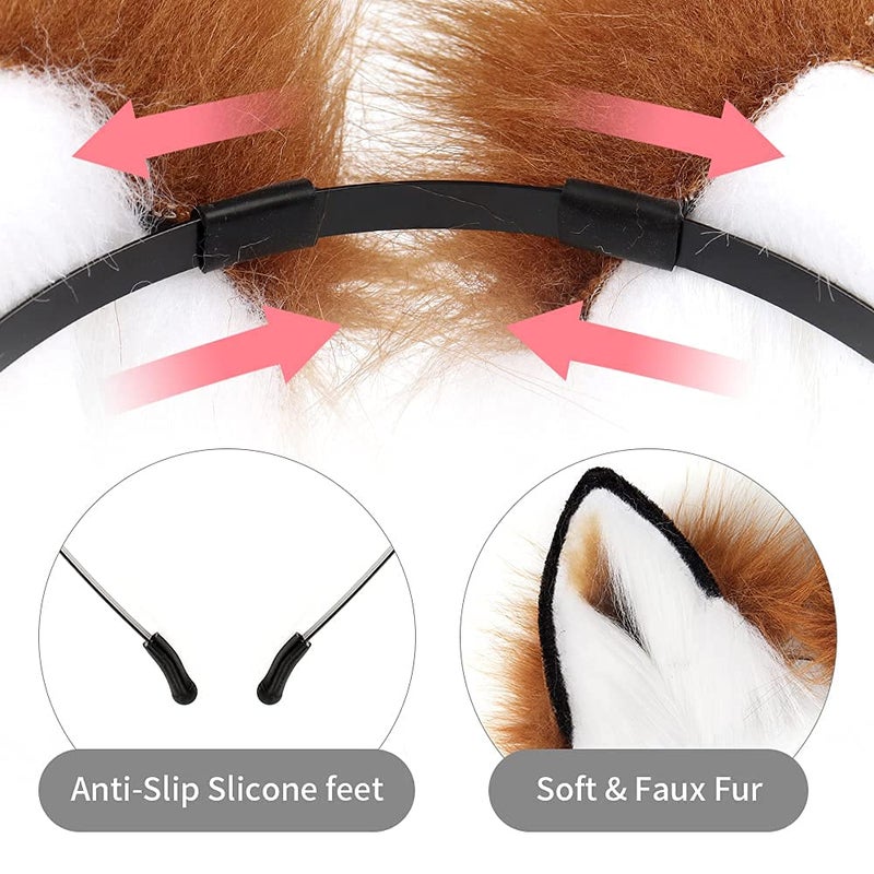 HAOAN Handmade Wolf Cat Fox Fur Furry Ears Headwear Party Cosplay Halloween Costume - Image 4