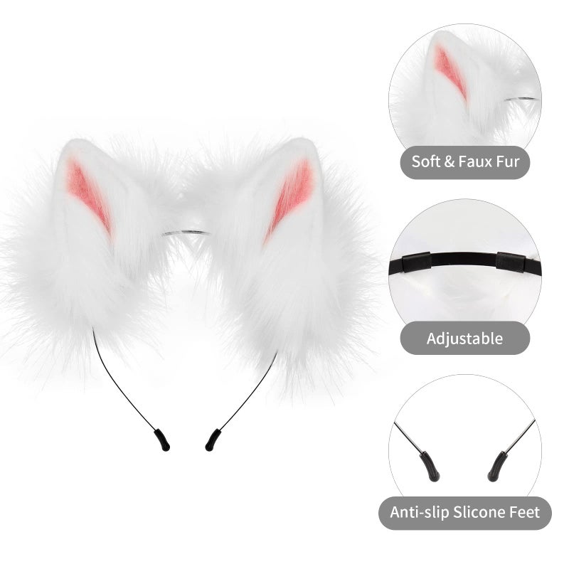 HAOAN Handmade Wolf Cat Fox Fur Furry Ears Headwear Party Cosplay Halloween Costume - Image 5