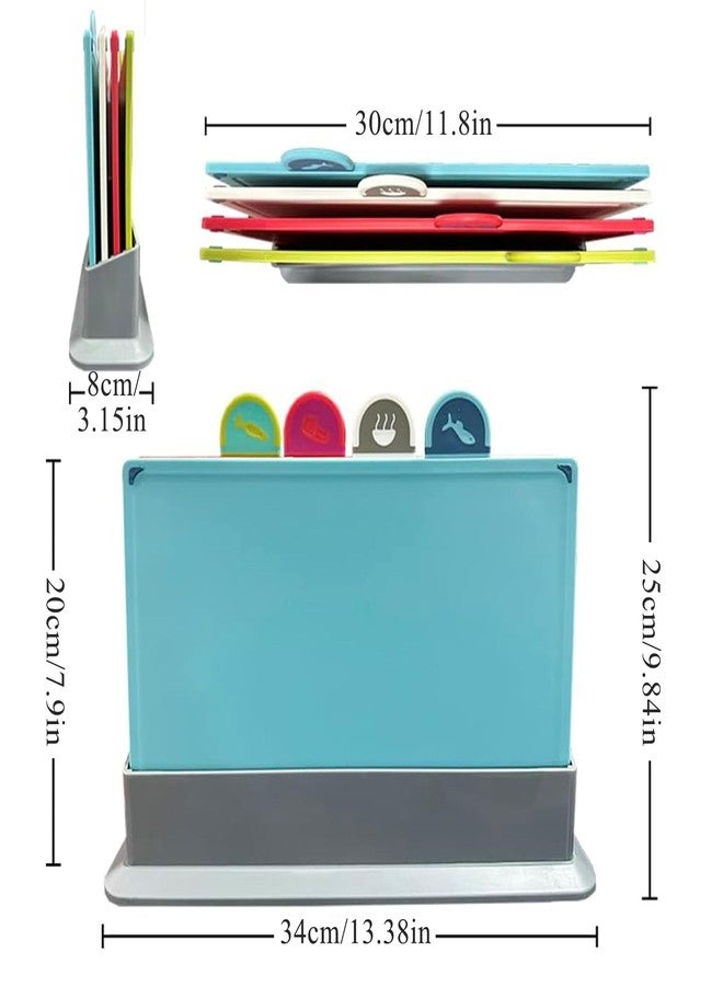 U-BCOO Cutting Board Set with Storage Stand,4 Colour Plastic Cutting Board Set with Food Icon,Suitable for Different Foods - Image 2