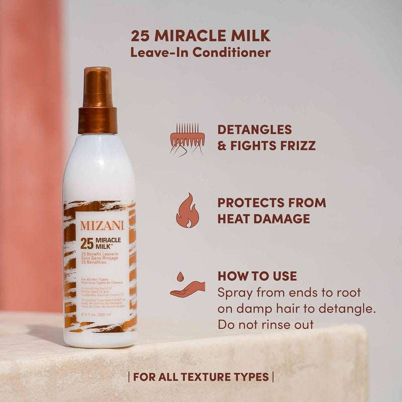 Mizani 25 Benefit Miracle Milk Leave in Conditioner - Heat Protectant & Detangler Spray, With Coconut Oil, For Frizzy & Curly Hair Size: 3.4 Fl Oz (Pack of 1) - Image 2
