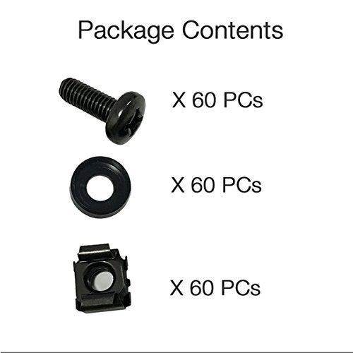 Lancher 60-Pack M6 x 16mm Screws and Cage Nuts for Server Rack Screws for Rack Shelf Cabinets Rack Mount 1U 2U 6U 12U Rack Screw cage nut - Black - Image 3