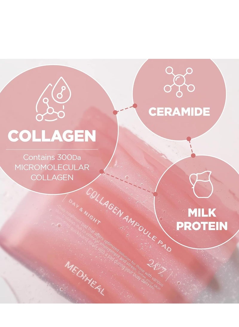 MEDIHEAL وسادات أمبول الكولاجين الكورية 100 وسادة | وسادات تونر كولاجين نباتي وسيراميد لشد البشرة وتقليل التجاعيد واستعادة المرونة | وسادات وجه مضادة للشيخوخة - Image 3