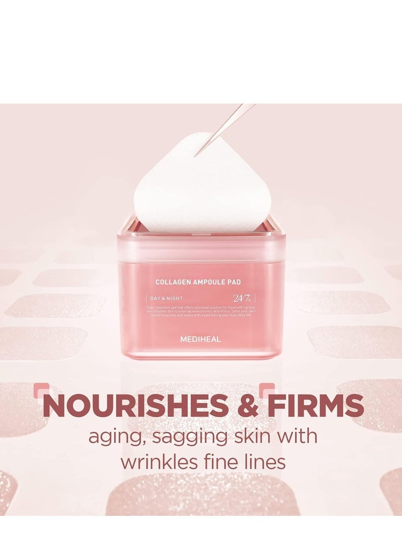 MEDIHEAL وسادات أمبول الكولاجين الكورية 100 وسادة | وسادات تونر كولاجين نباتي وسيراميد لشد البشرة وتقليل التجاعيد واستعادة المرونة | وسادات وجه مضادة للشيخوخة - Image 2