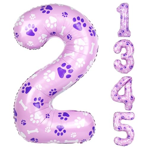 AXBMM 40 Inch Pink Dog Paw Balloons Numeral 2 Birthday Balloons for Girls Boys Pink Dog Paw Print Themed Birthday Party Decorations Number 2 - Image 1