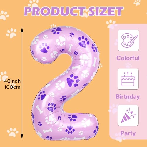 AXBMM 40 Inch Pink Dog Paw Balloons Numeral 2 Birthday Balloons for Girls Boys Pink Dog Paw Print Themed Birthday Party Decorations Number 2 - Image 5
