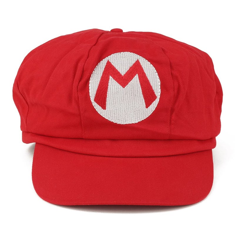 Armycrew Mario Luigi Wario Waluigi Fire Mario Embroidered Costume Newsboy Hat - Mario Red - Image 2