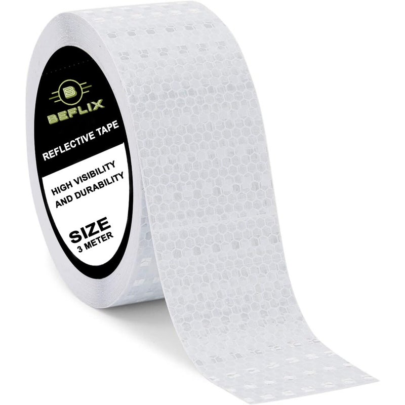 Beflix ® High Intensity Radium Reflective Tape - 3 Meters in Length 48mm / 2" Width - 1 Roll Per Pack - For car Bike and commercial vehicles Conspicuity reflective warning tape (WHITE) - Image 1