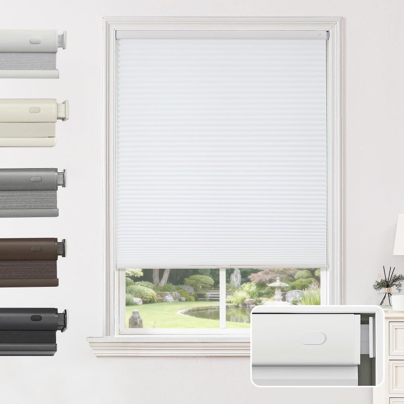Joydeco No Tools No Drill Window Blinds for Indoor Windows, Blackout Shades Cellular Shades Cordless, No Drill Blinds for Windows, Window Shades for Home, Bedrooms, Doors (White, 20" W x 64" H) - Image 1