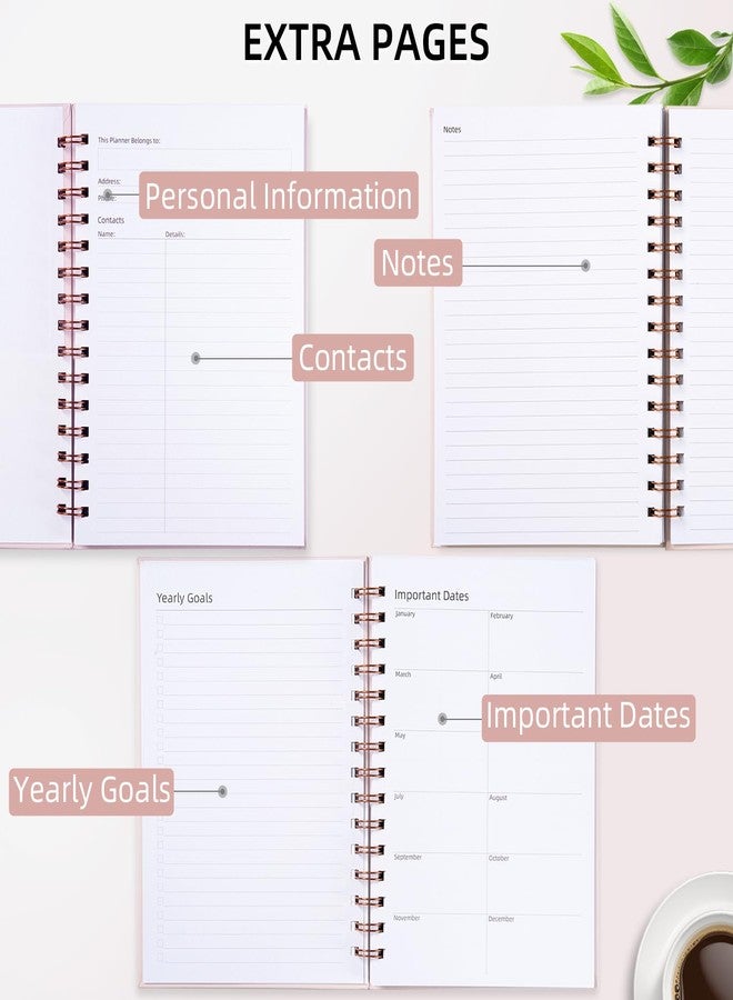 LONLAT Undated Weekly and Monthly Planner Spiral Bound- Weekly Goals Notebook, To Do List, Habit Tracker Journal, Academic, Aesthetic, Stylish School or Office Supplies (6.1" x 8.4" - Pink) - Image 4