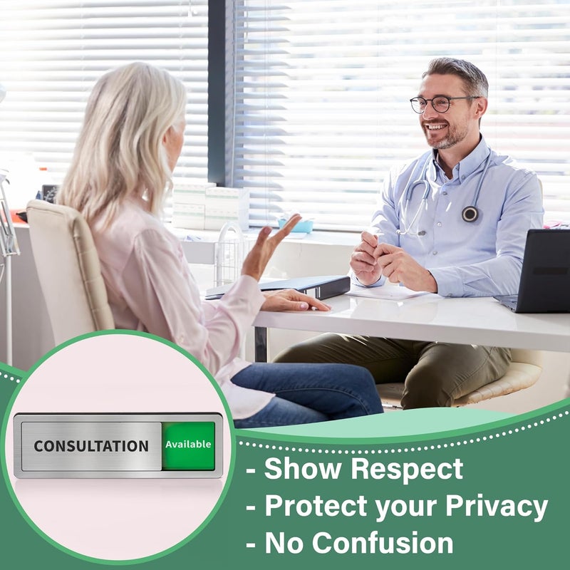 Abudada Conseltation Room Door Sign with Slider, Do Not Disturb Privacy Office Sign, In Use/Available Acrylic Sliding Indicator for Business Hospital Home, Brushed Silver 8" x 2.6" - Image 4