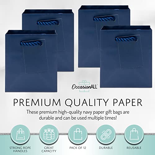 OccasionALL Navy Blue Gift Bags, Paper Gift Bags with Handles for Small Business, Party Favors, Gift Cards, Mini Shopping Bags, Retail Merchandise, Events, Bulk, 4x2.75x4.5, 12 Pack - Image 5