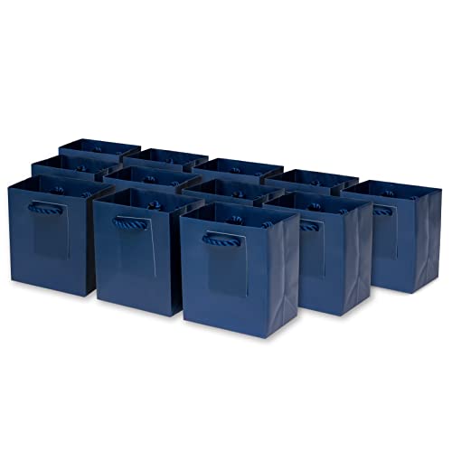 OccasionALL Navy Blue Gift Bags, Paper Gift Bags with Handles for Small Business, Party Favors, Gift Cards, Mini Shopping Bags, Retail Merchandise, Events, Bulk, 4x2.75x4.5, 12 Pack - Image 1