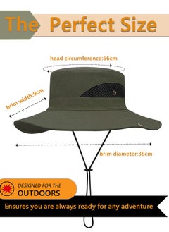 HAWAWA Fishing Hat Safari Cap Breathable Wide Brim Boonie Hat Bucket Hats with UV Protection Sun Protection For Fishing Hiking Garden Beach Men and Women（army green)  - Image 2