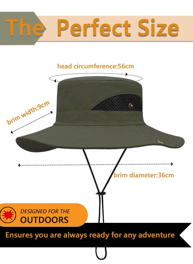 HAWAWA Fishing Hat Safari Cap Breathable Wide Brim Boonie Hat Bucket Hats with UV Protection Sun Protection For Fishing Hiking Garden Beach Men and Women（army green)  - Image 2