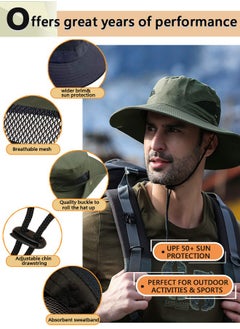 HAWAWA Fishing Hat Safari Cap Breathable Wide Brim Boonie Hat Bucket Hats with UV Protection Sun Protection For Fishing Hiking Garden Beach Men and Women（army green)  - Image 3