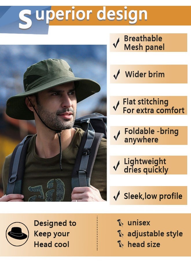 HAWAWA Fishing Hat Safari Cap Breathable Wide Brim Boonie Hat Bucket Hats with UV Protection Sun Protection For Fishing Hiking Garden Beach Men and Women（army green)  - Image 4