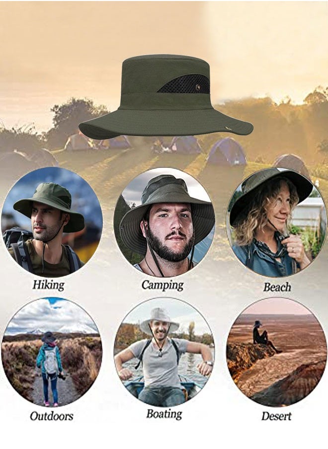 HAWAWA Fishing Hat Safari Cap Breathable Wide Brim Boonie Hat Bucket Hats with UV Protection Sun Protection For Fishing Hiking Garden Beach Men and Women（army green)  - Image 5