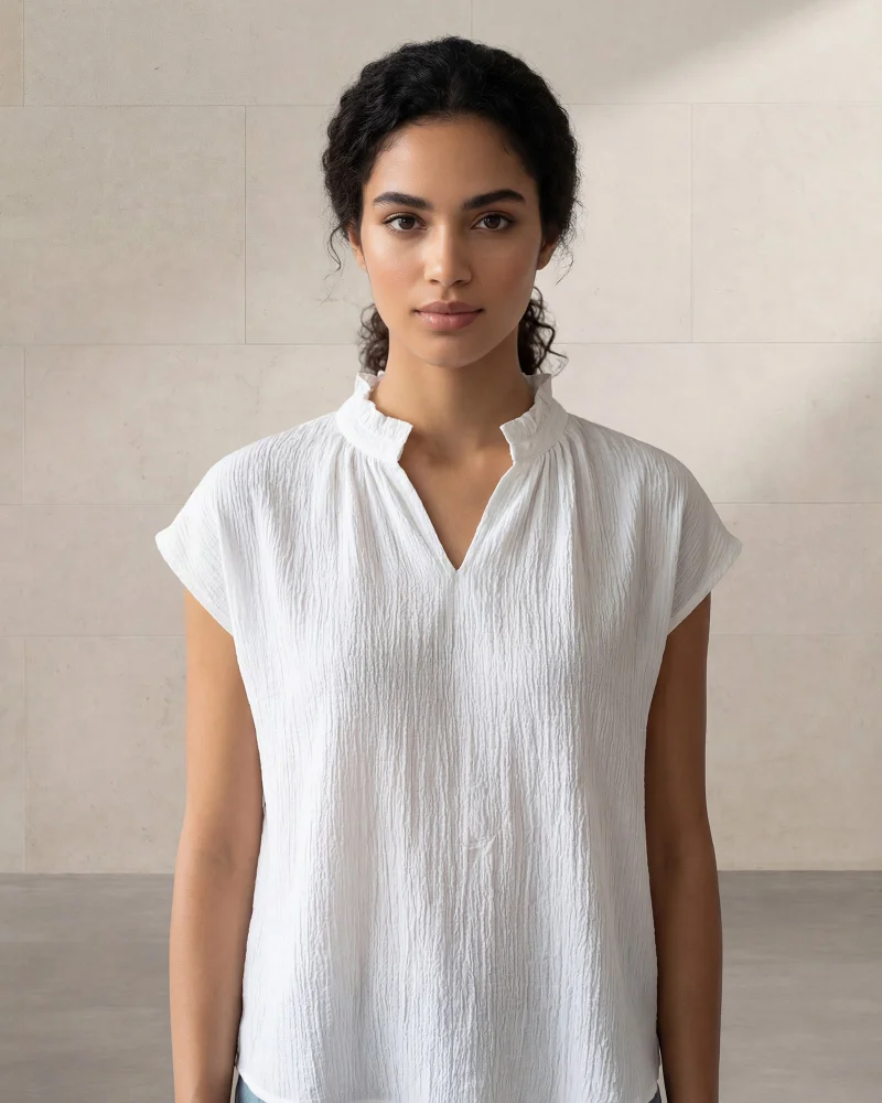 ردتاغ Women Ivory Plain V-Neck Casual Blouse
