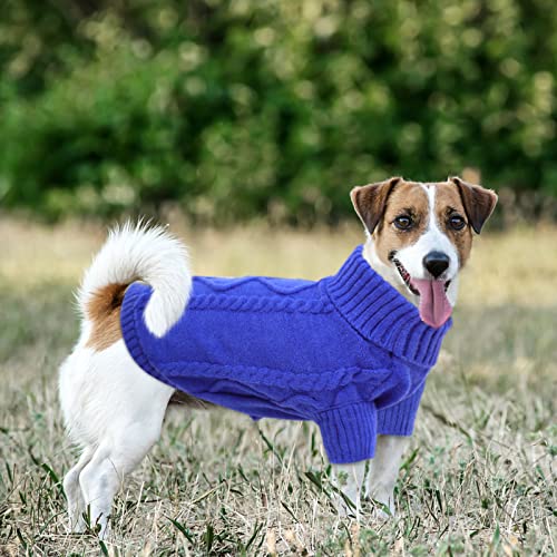Queenmore Small Dog Pullover Sweater Cold Weather Cable Knitwear Classic Turtleneck Thick Warm Clothes for Chihuahua Bulldog Dachshund Pug Royal Blue Small - Image 3