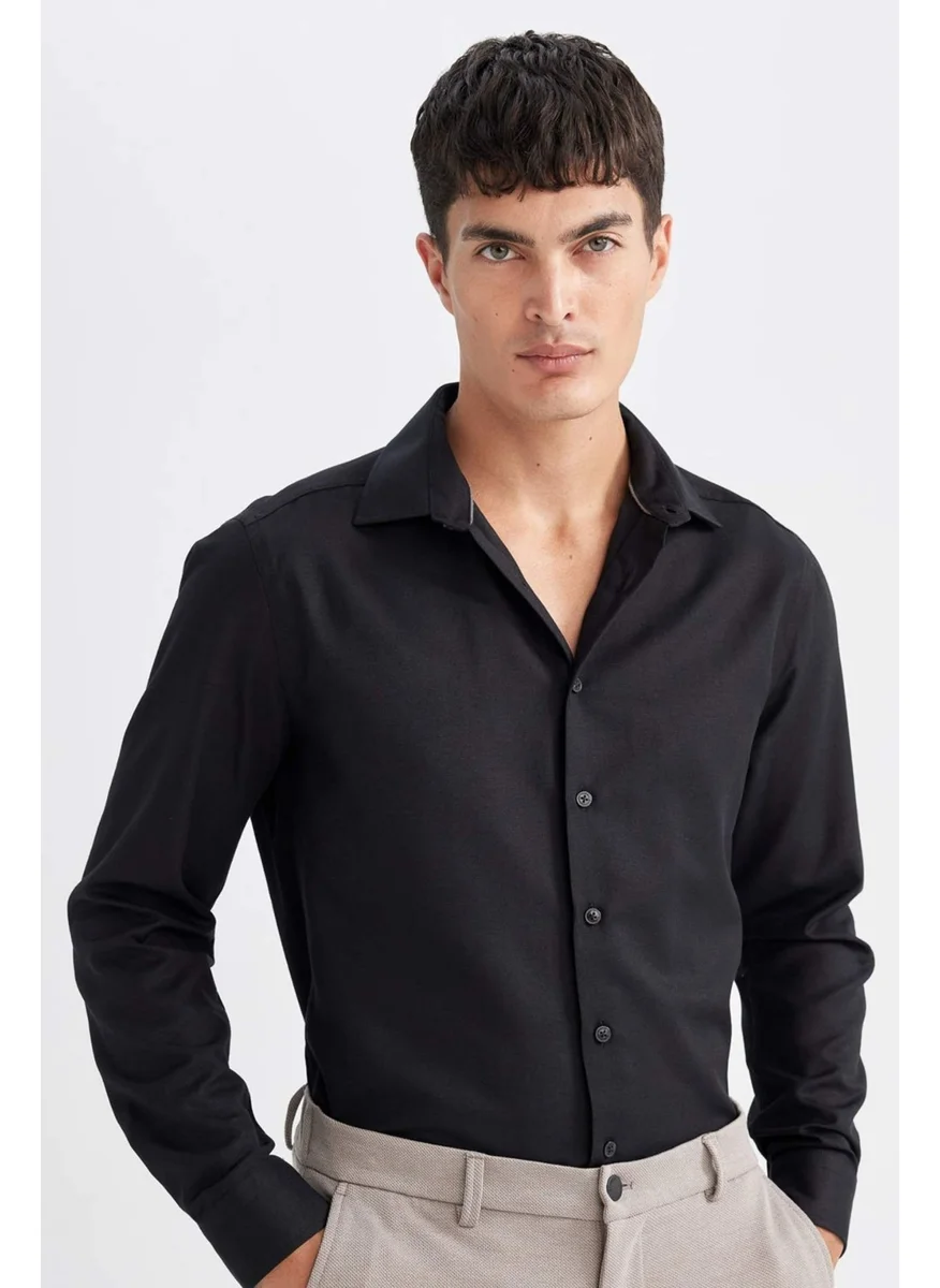 ديفاكتو Slim Fit Slim Fit Oxford Button Down Plain Cotton Blend Long Sleeve Shirt R4340AZ24AU
